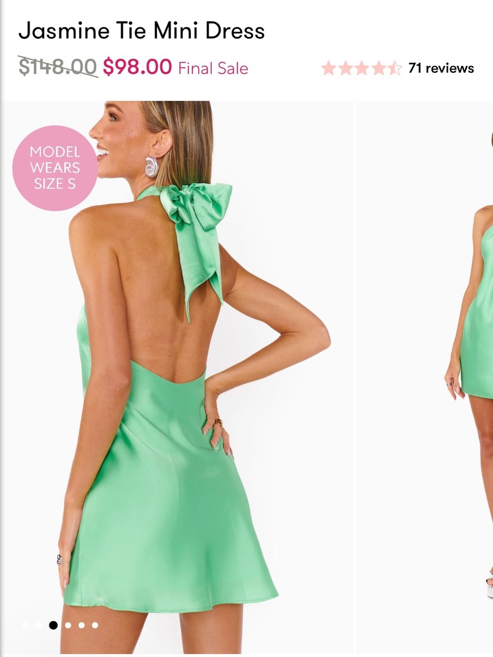 Show Me Your MUMU Mint Green Satin Halter Mini Dress - Picture 2 of 8